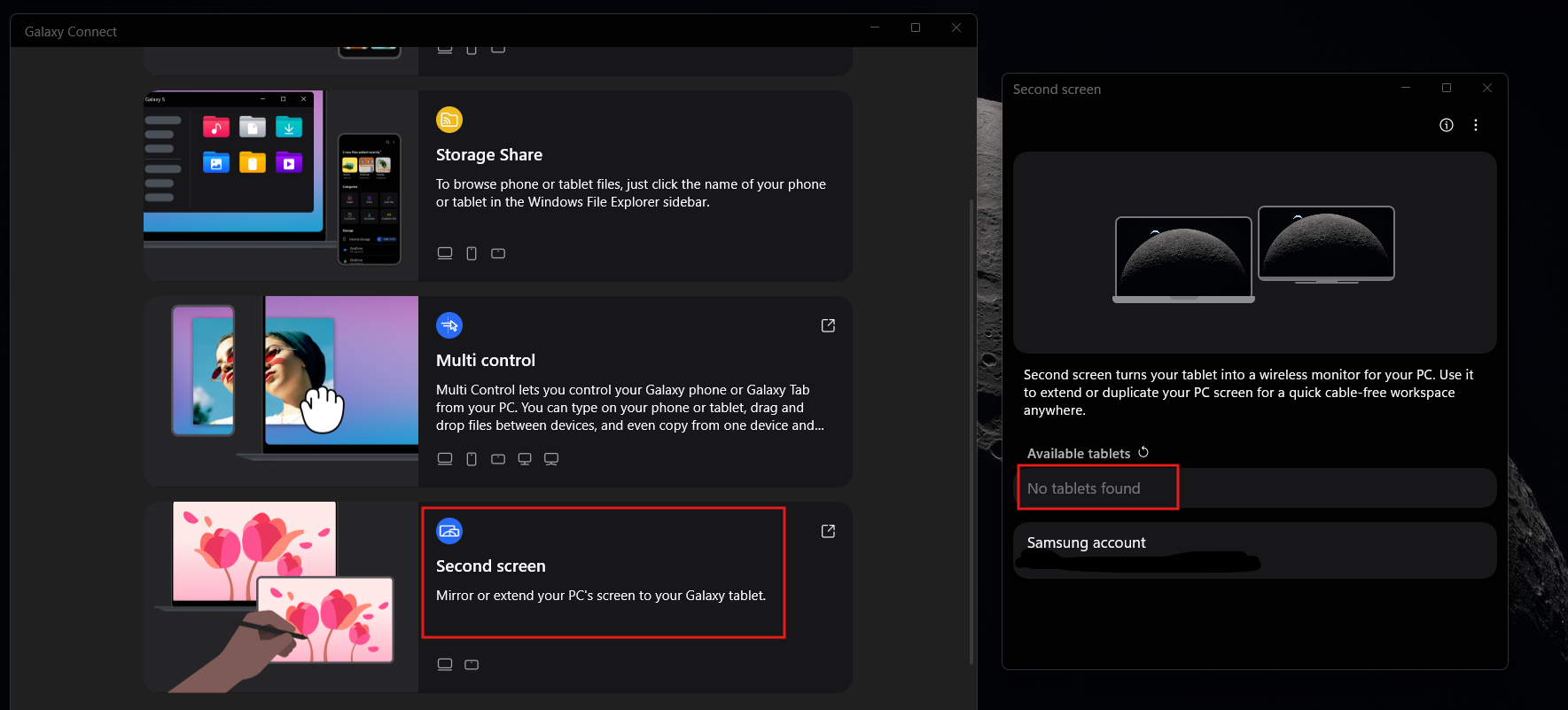 Second screen requires a Galaxy tablet