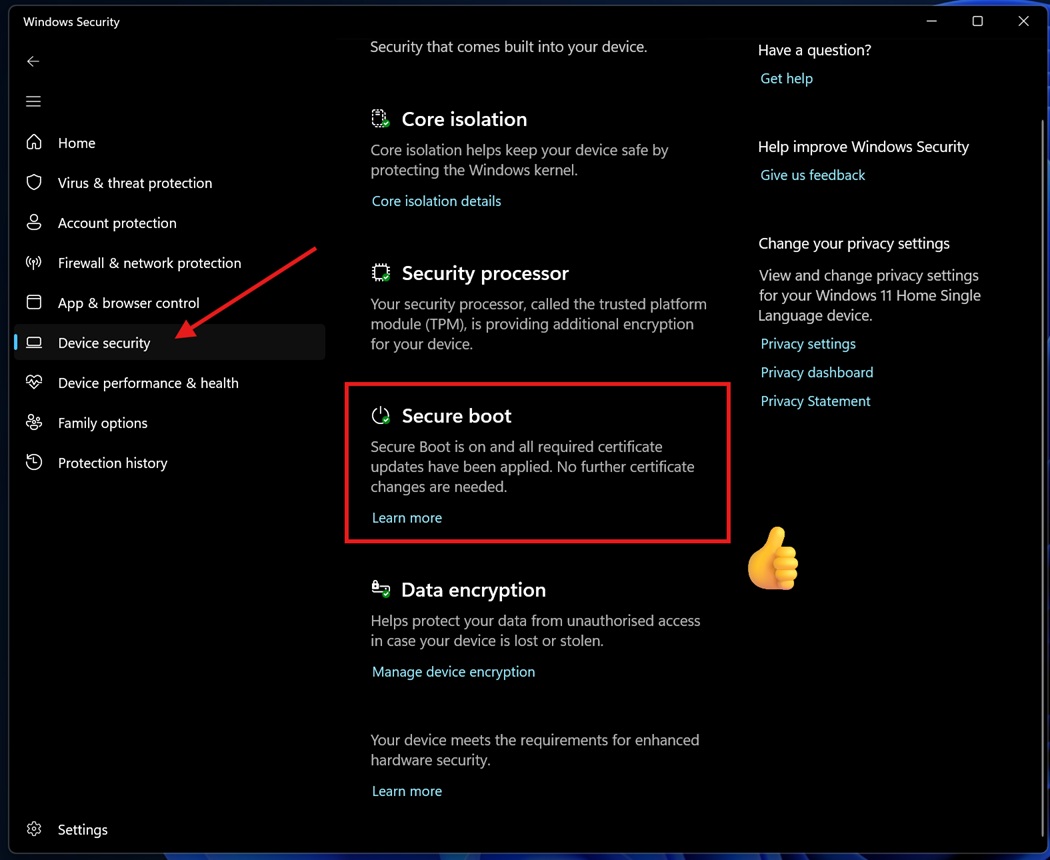 Secure Boot certificate status in Windows 11