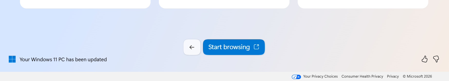 Start browsing button prompting you to use Edge