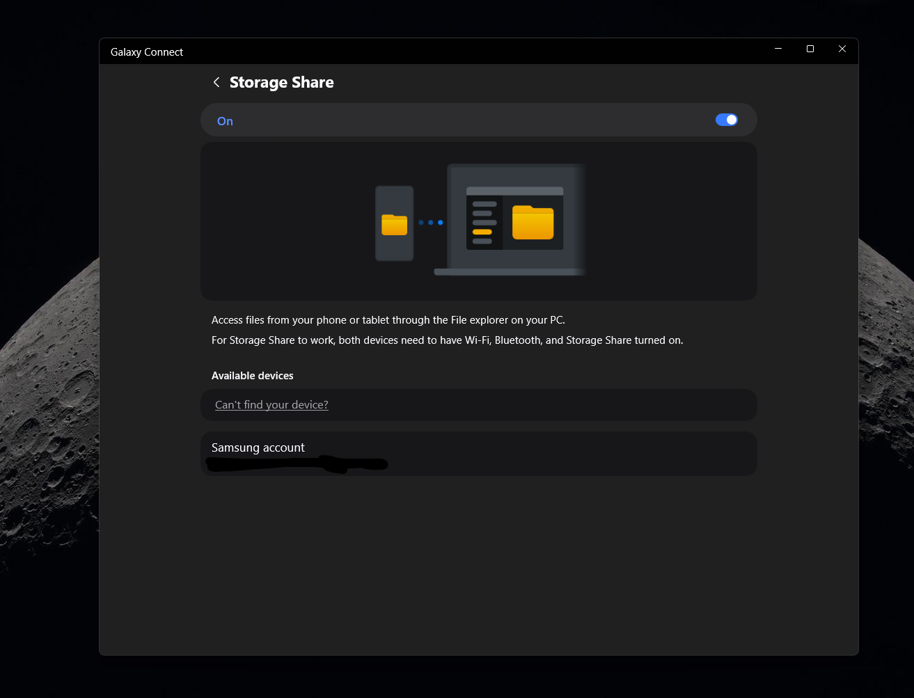 Storage Share feature in Galaxy Connect doesn't connect to the device