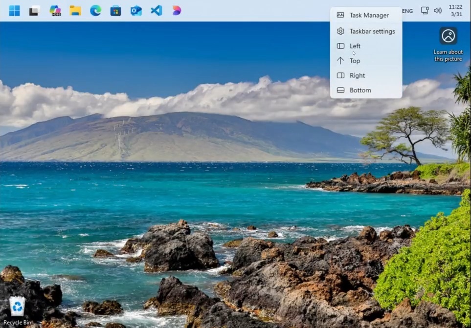Windows 11 taskbar top