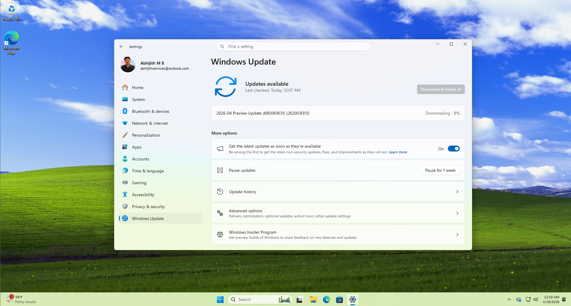Windows 11 update KB5083631 with Build 26200.8313 for Release Preview Channel