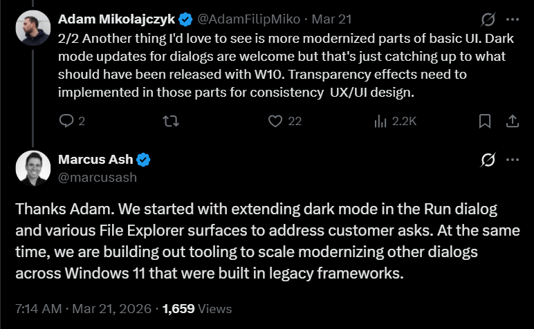 Windows Design and Research lead talks about extending dark mode to more parts of the OS