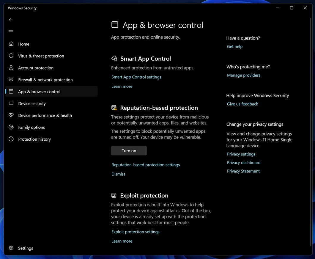Windows Security app