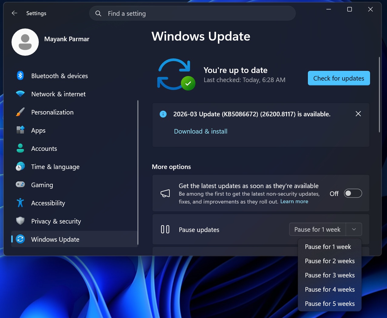 Windows Update pause updates