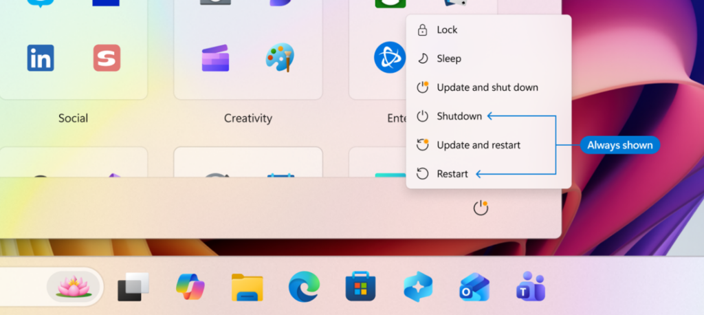 You can now restart and shut down without installing pending updates