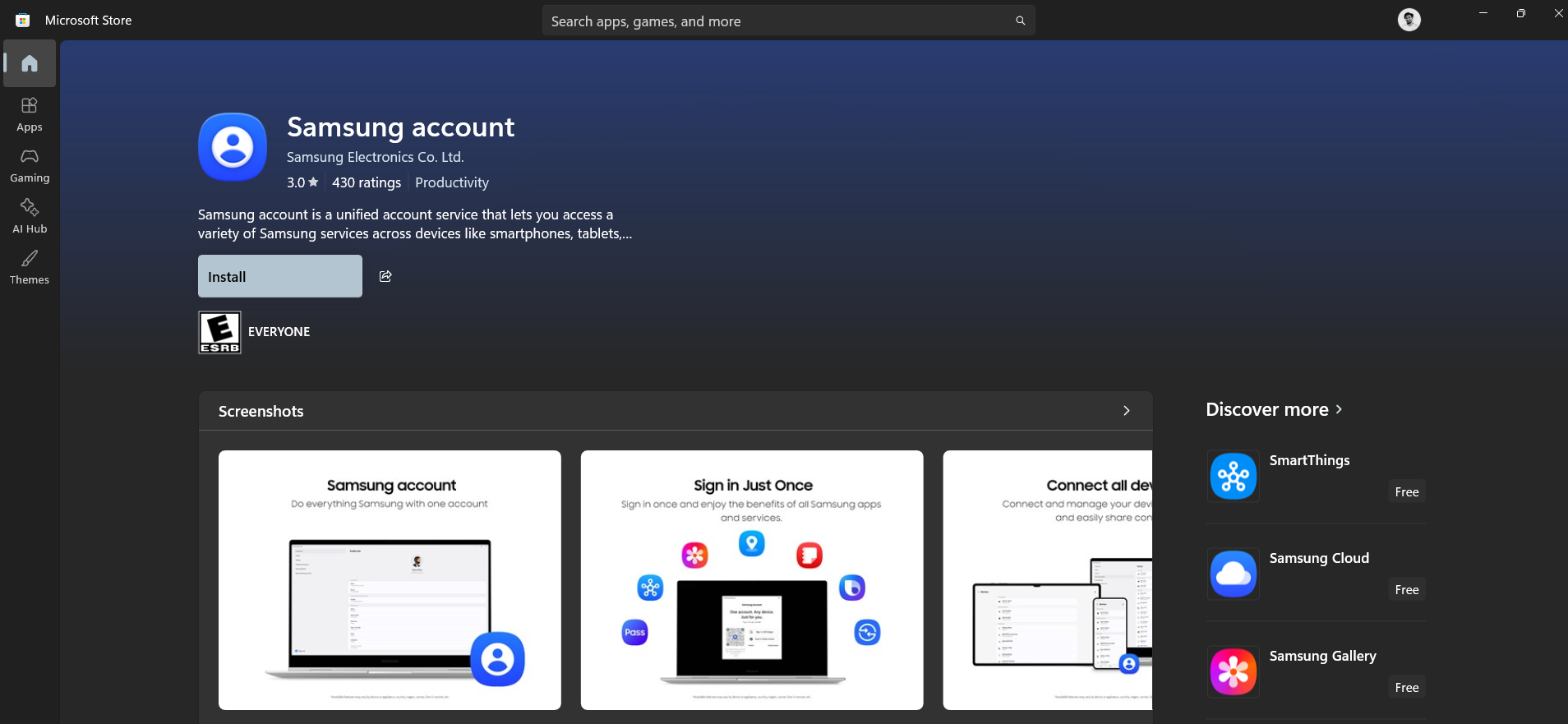 You need to install Samsung account app to use Galaxy Connect