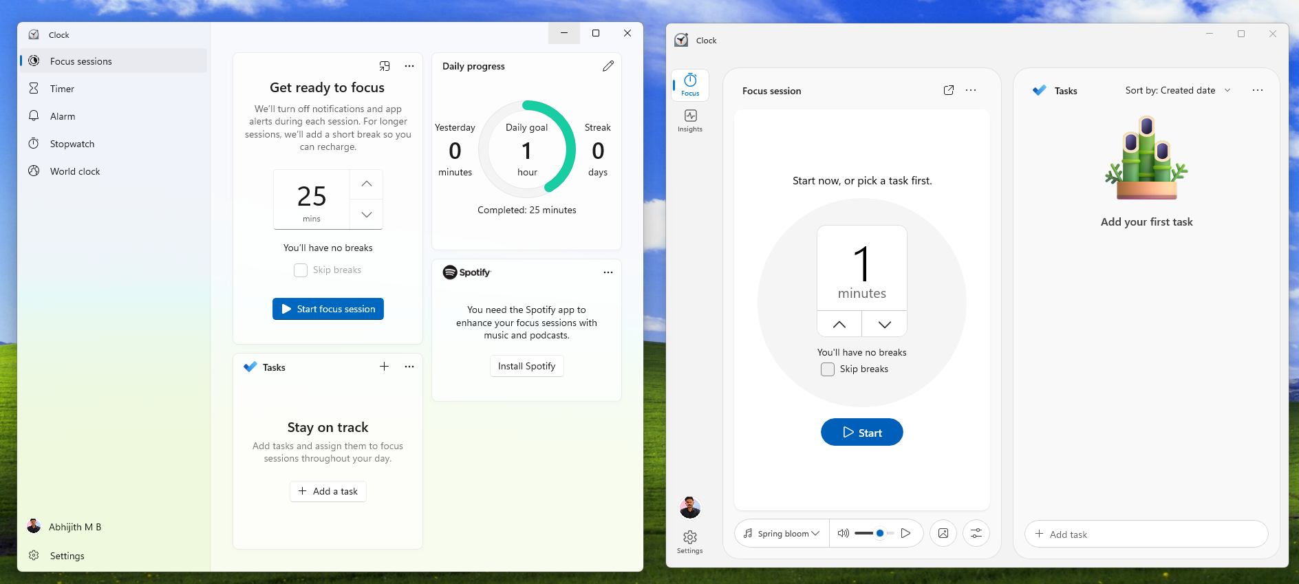 the old Focus sessions on the left and new Focus sessions on the right