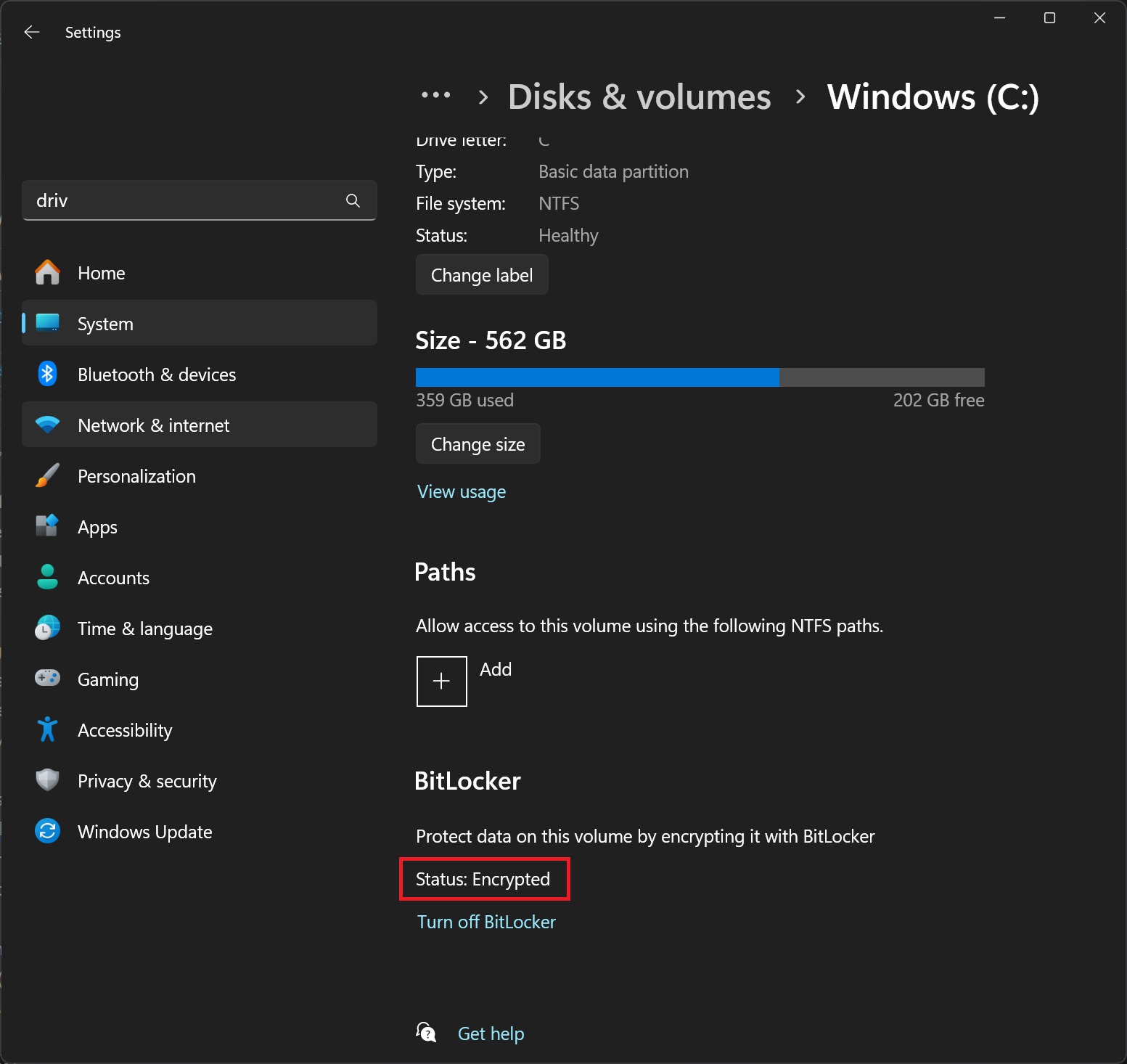BitLocker encrypted in Windows 11