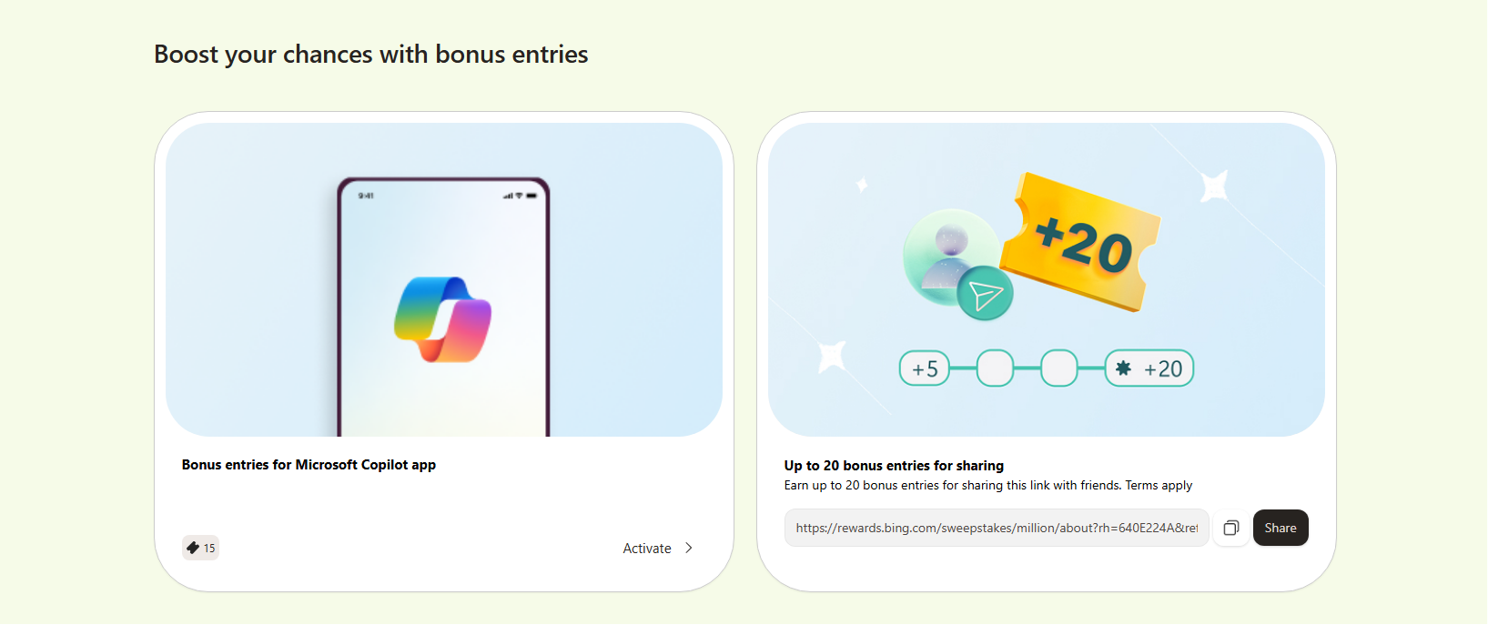Bonus entries in Microsoft sweepstakes 1 million USD rewards