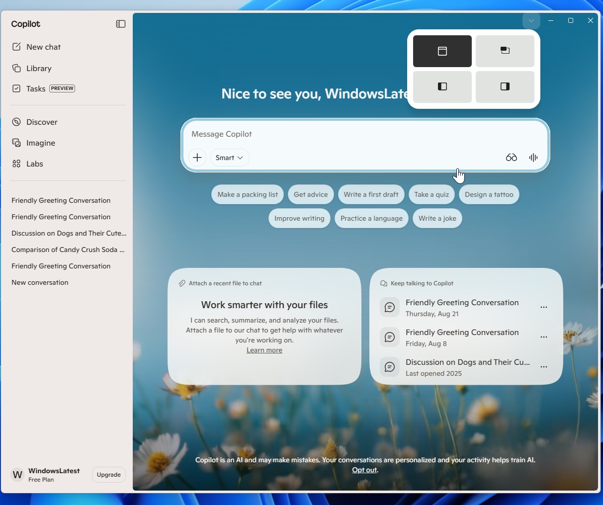 Copilot for Windows 11 with new snapping options