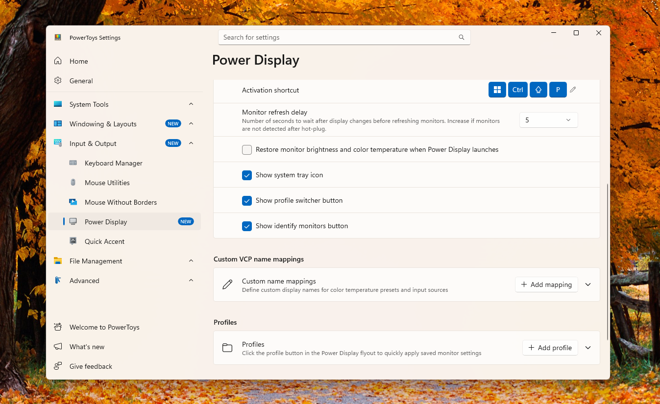 Customization options in Power Display
