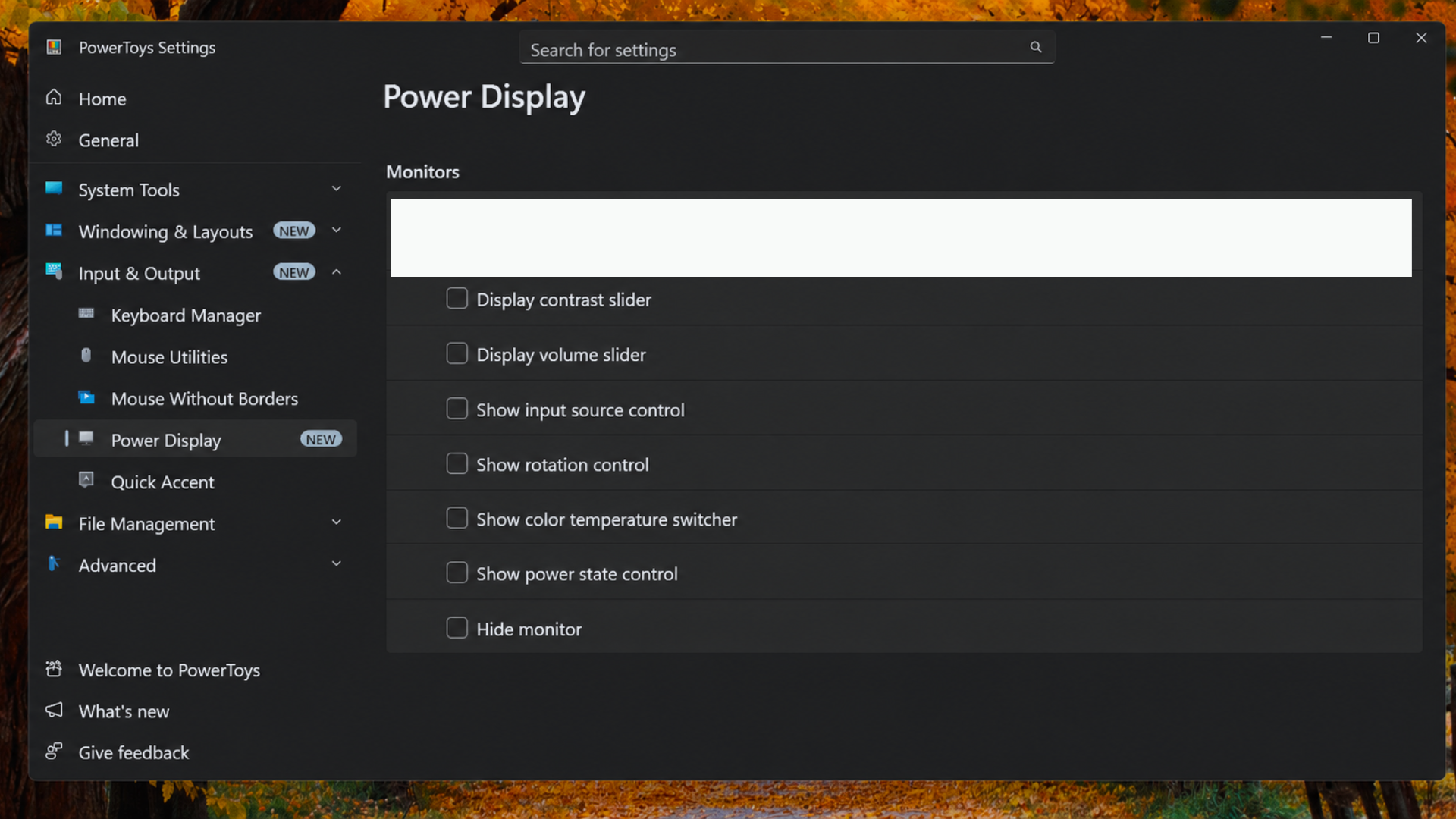 Different controls in Power Display