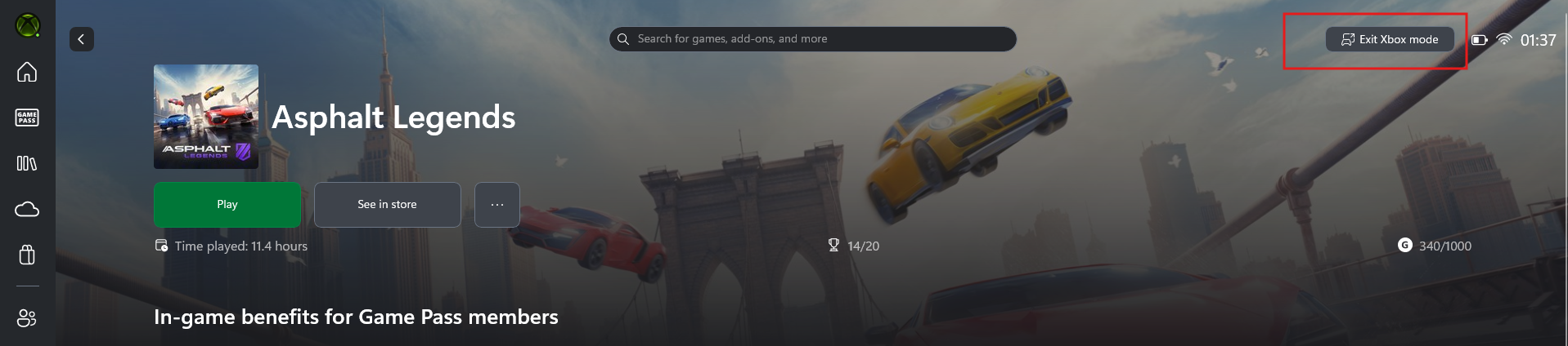 Exit Xbox Game mode button