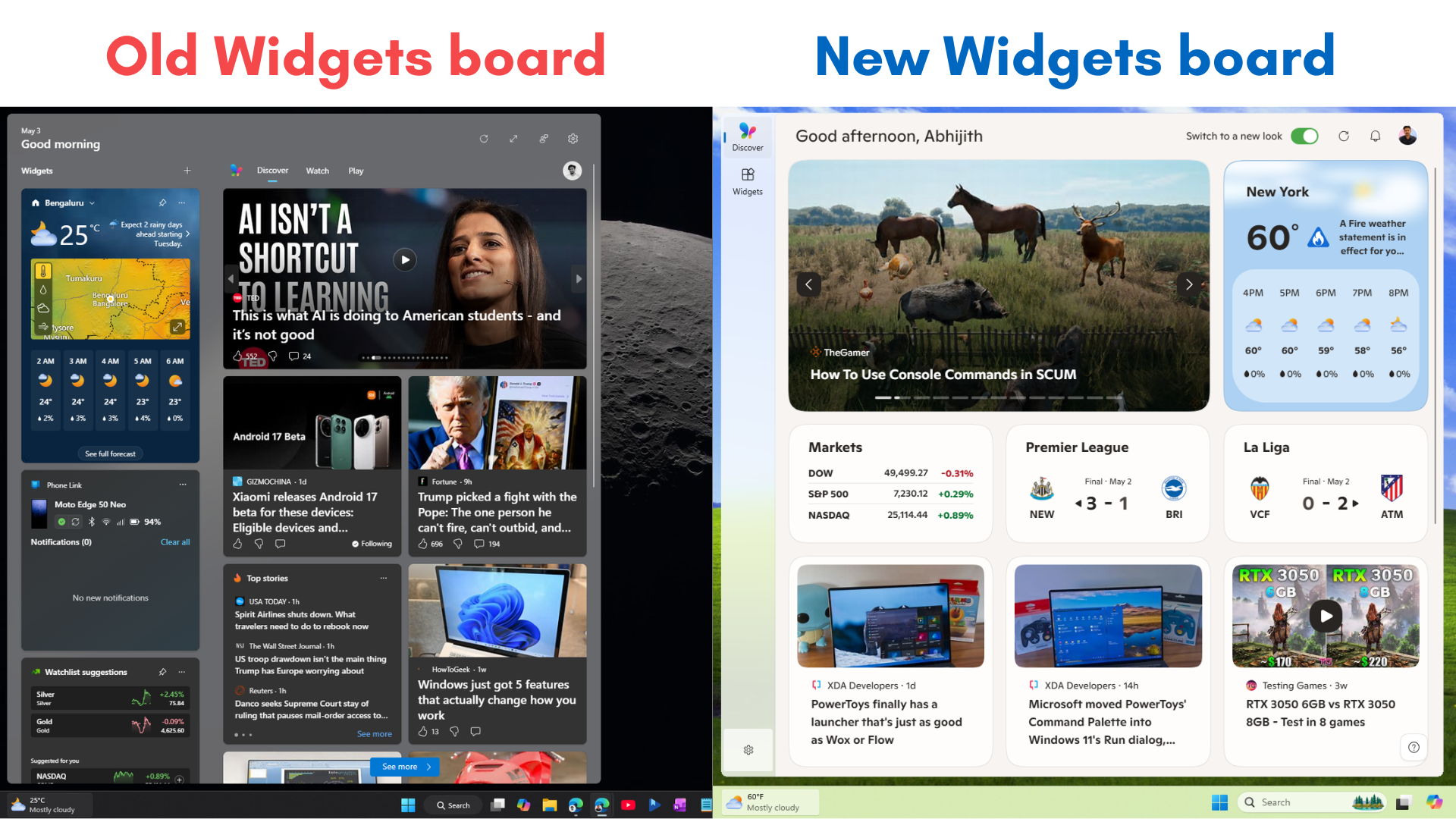 Old Widgets board vs New Widgets board