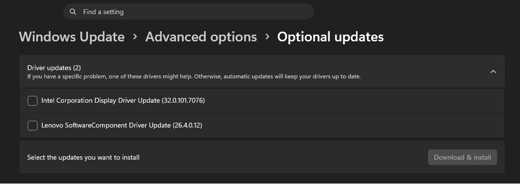 Optional Driver updates in Windows 11