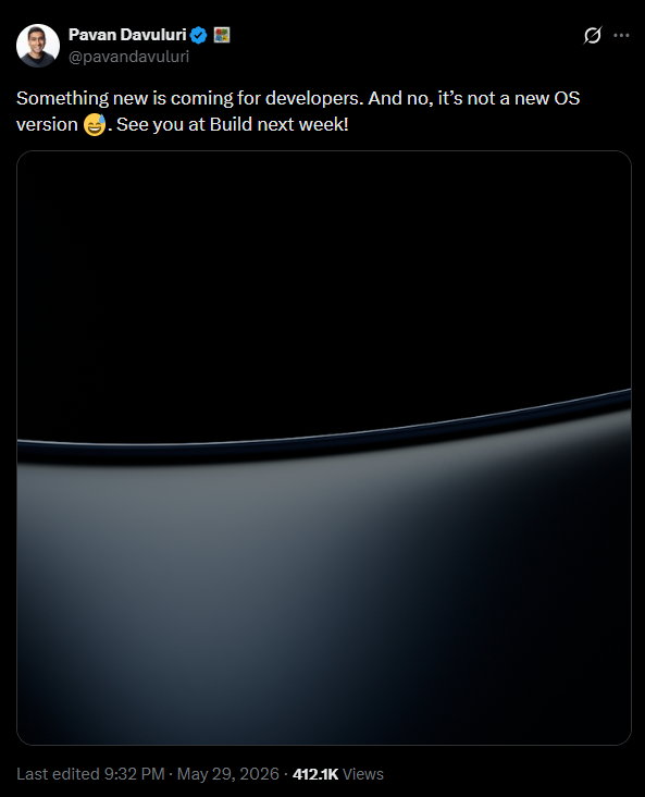 Pavan Davuluri's tweet dismissing Windows 12 while teasing a likely Surface hardware