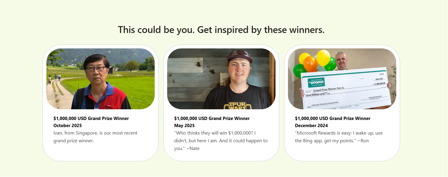 People who have already won Microsoft Sweepstakes 1 million USD prize