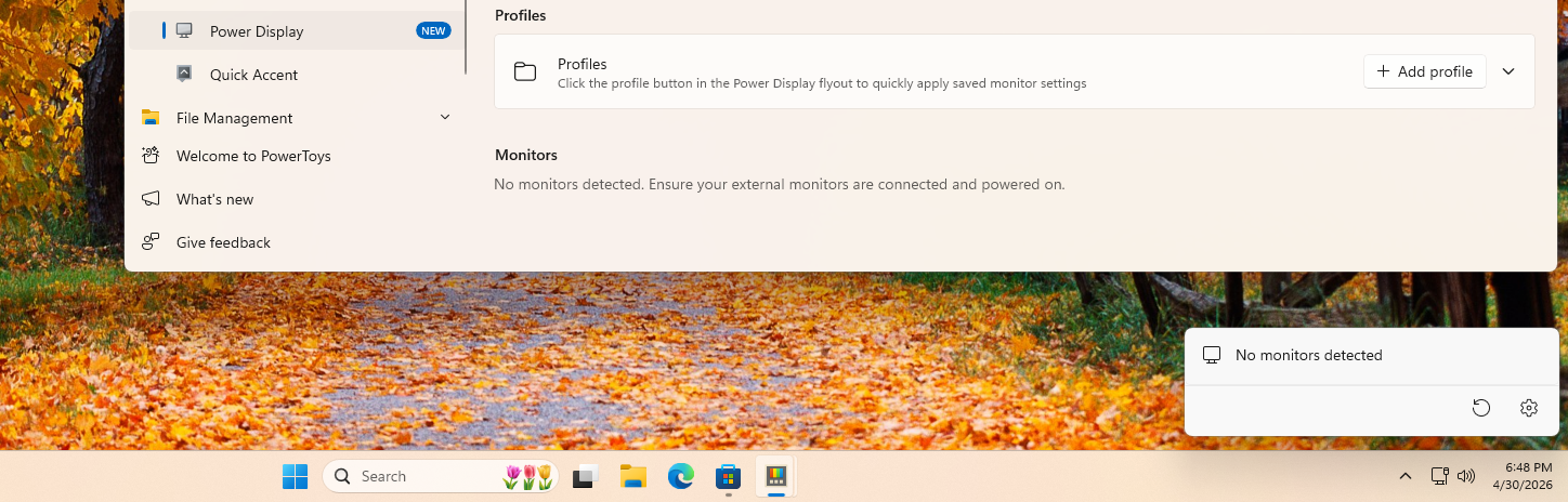 Power Display shows No monitors detected if monitors don't support DDC/CI