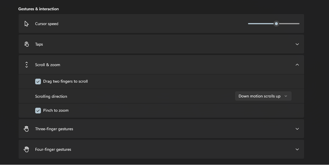 Previous Scroll & zoom functionality in Touchpad settings page