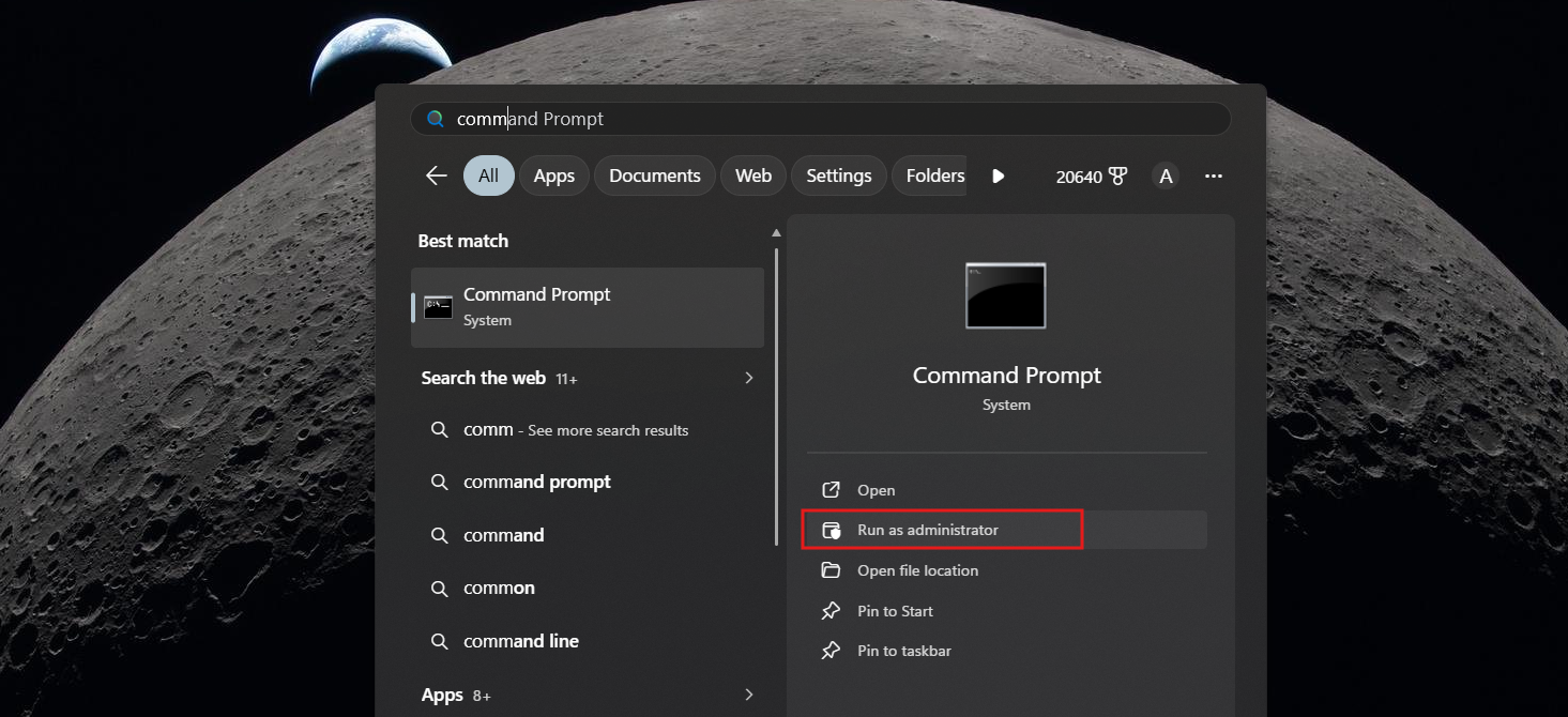 Run Command Prompt as admin