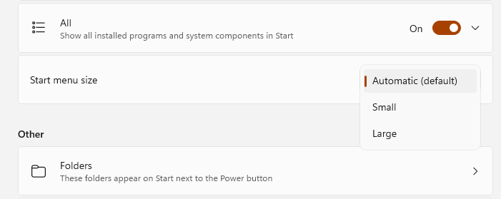 Start menu resizing options