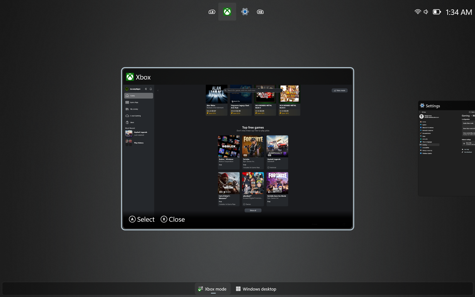 Switching between Xbox Mode and Desktop