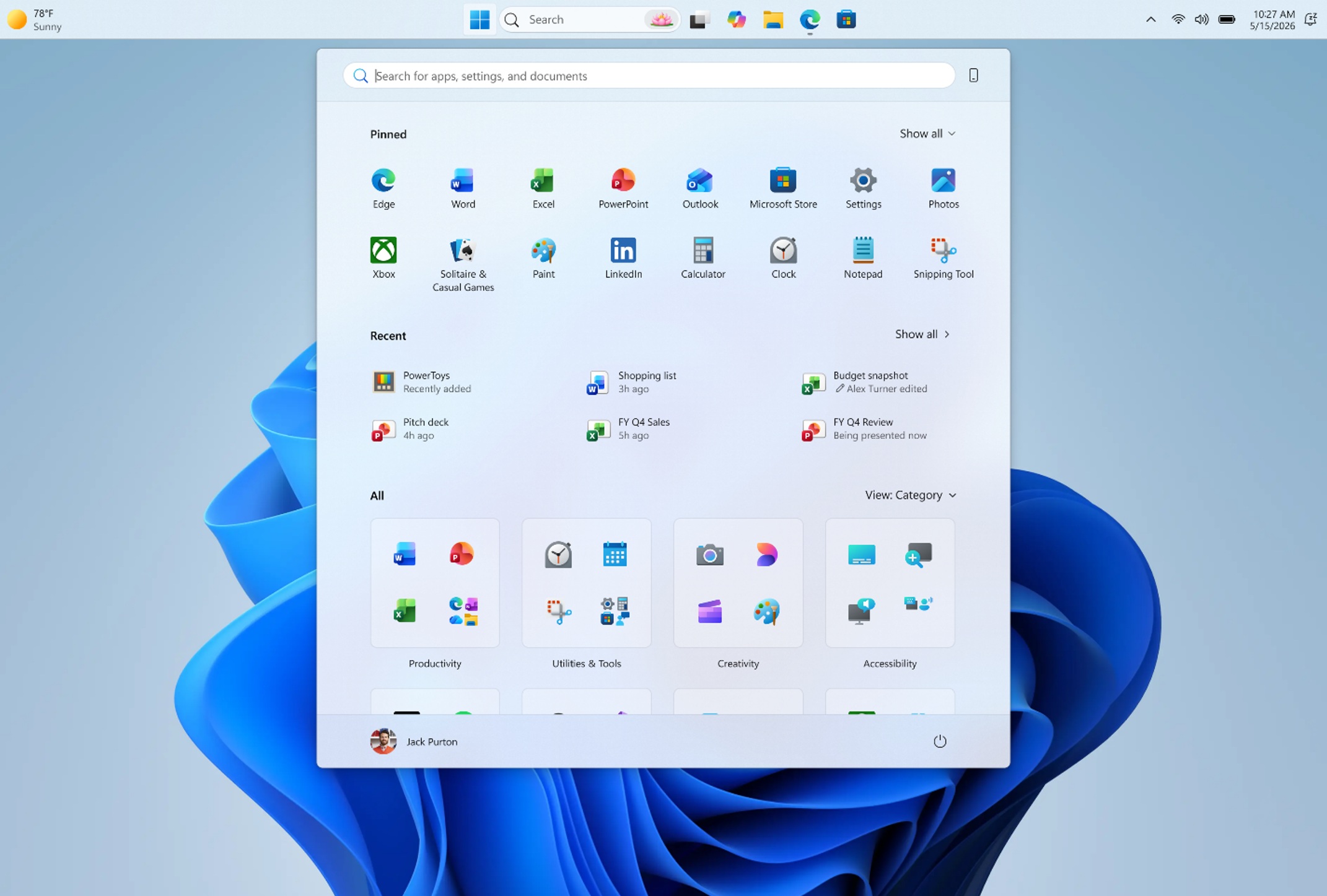 Taskbar pinned to the top