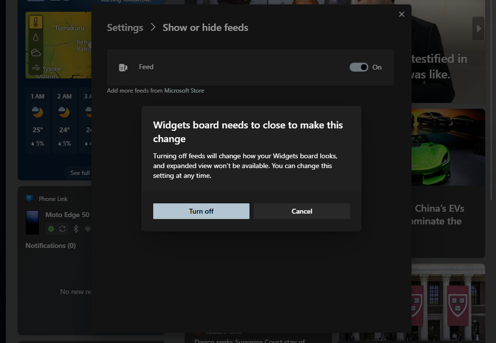 Turn off MSN feed in Widgets board