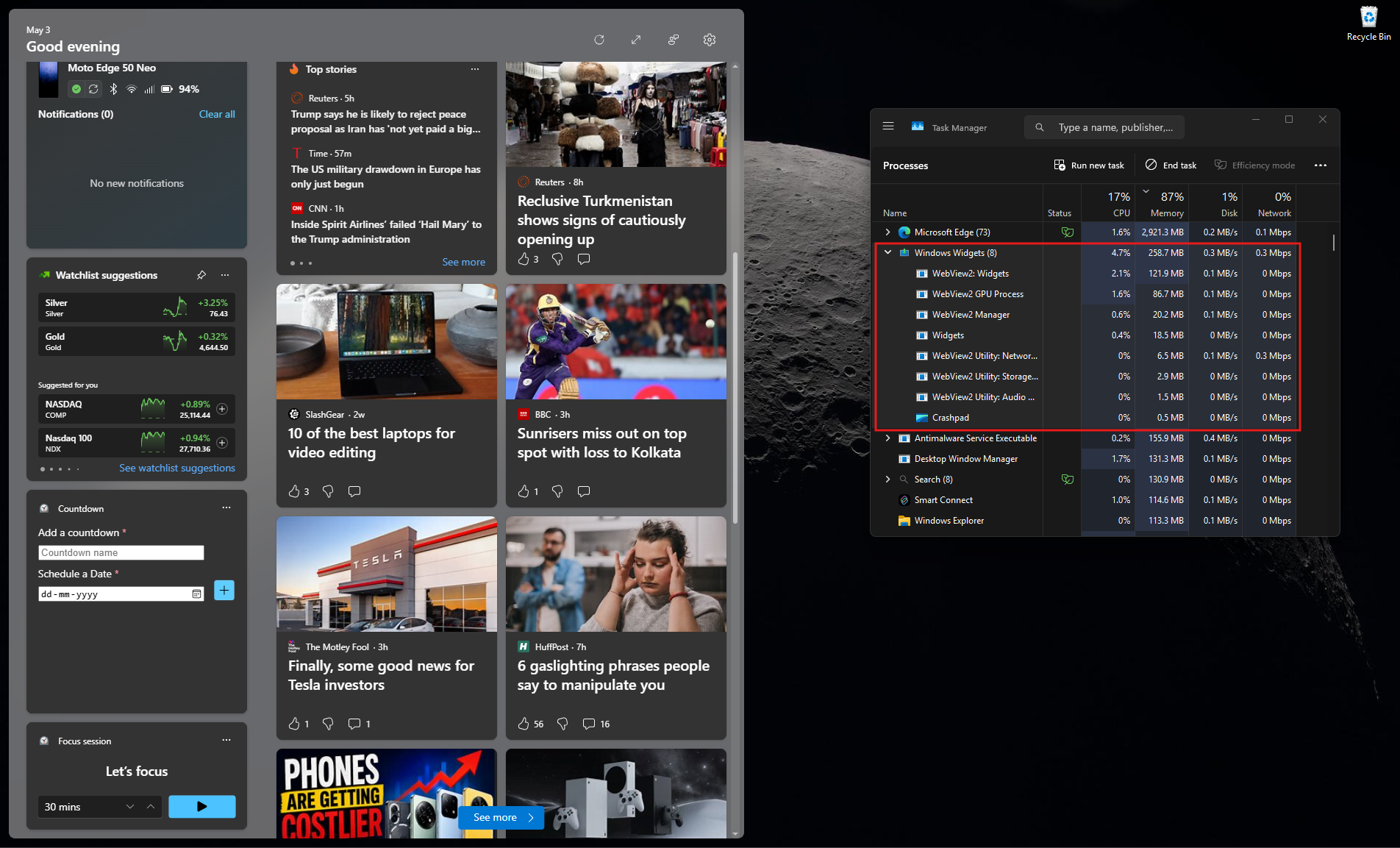 Widgets memory usage