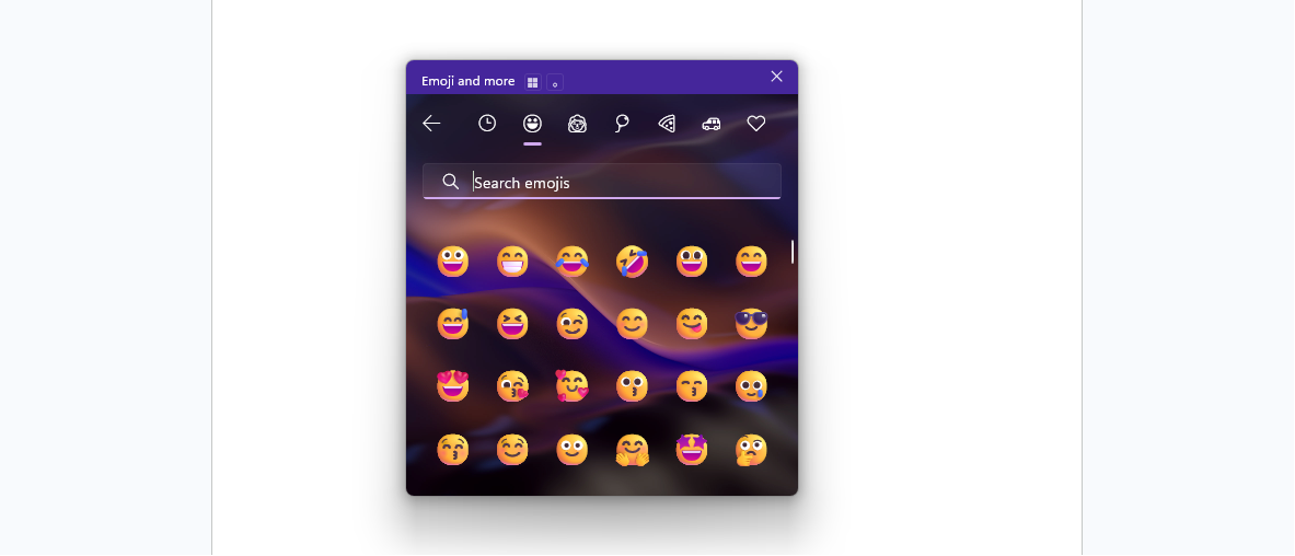 Windows 11 Emoji panel