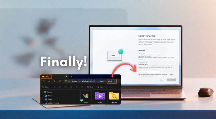 Windows 11 finally gives users control over their default user folder name during setup.