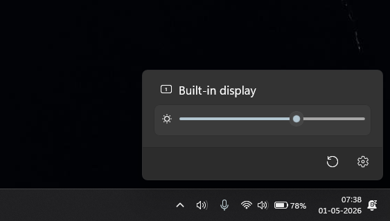 Without external monitor, laptop screen only shows brightness slider as it supports only WMI
