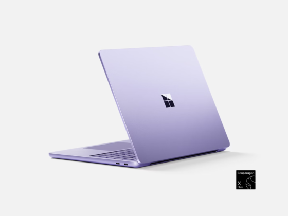 A back-side view of a 13-inch Surface Laptop in the color Violet