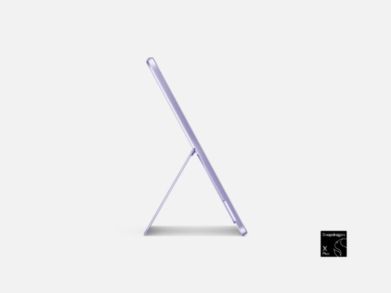 A side view of a 12-inch Surface Pro in the color Violet.