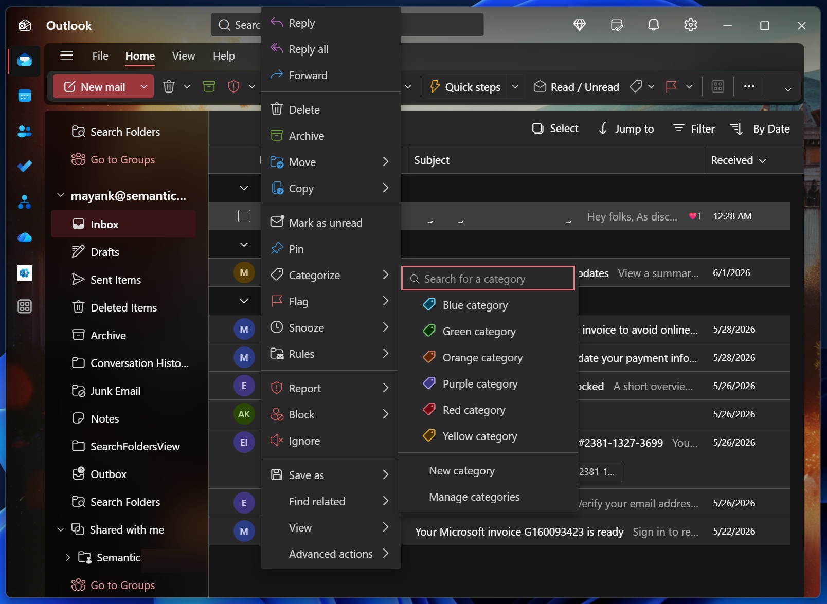 Categorize in Outlook New