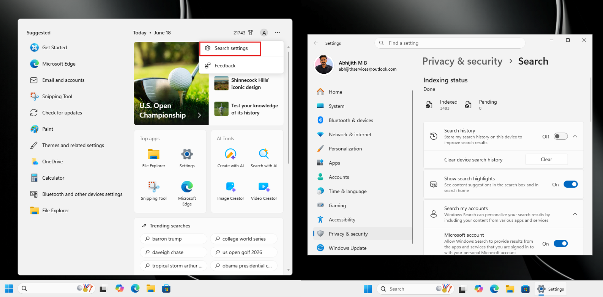 Customizing Search settings in Windows 11