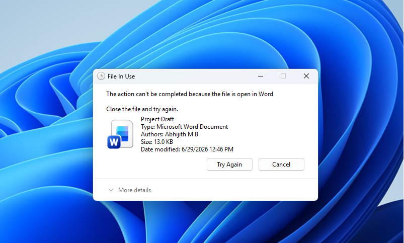 File in use error in Windows