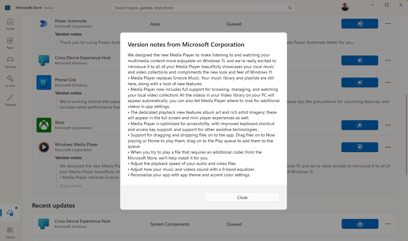 Media Player version notes