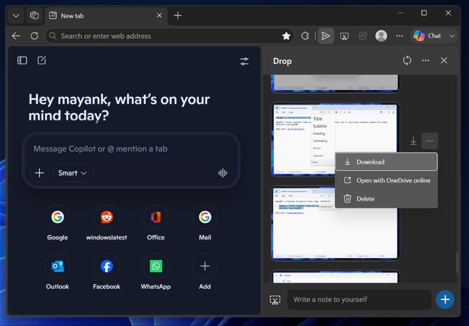 Microsoft Edge Drop feature