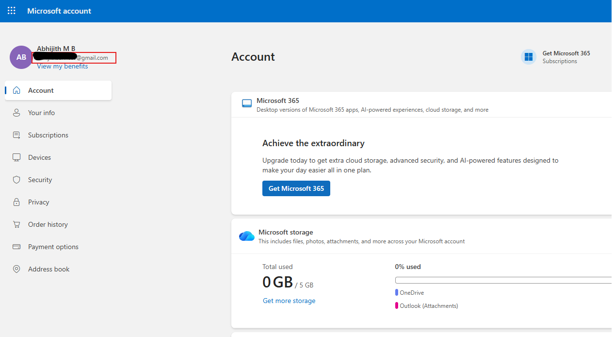 Microsoft account with gmail ID