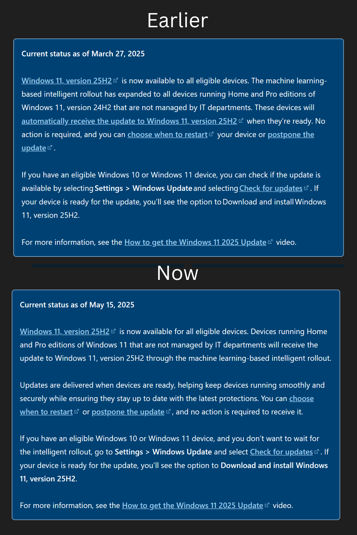 Microsoft changes their wordings about Windows 11 25H2