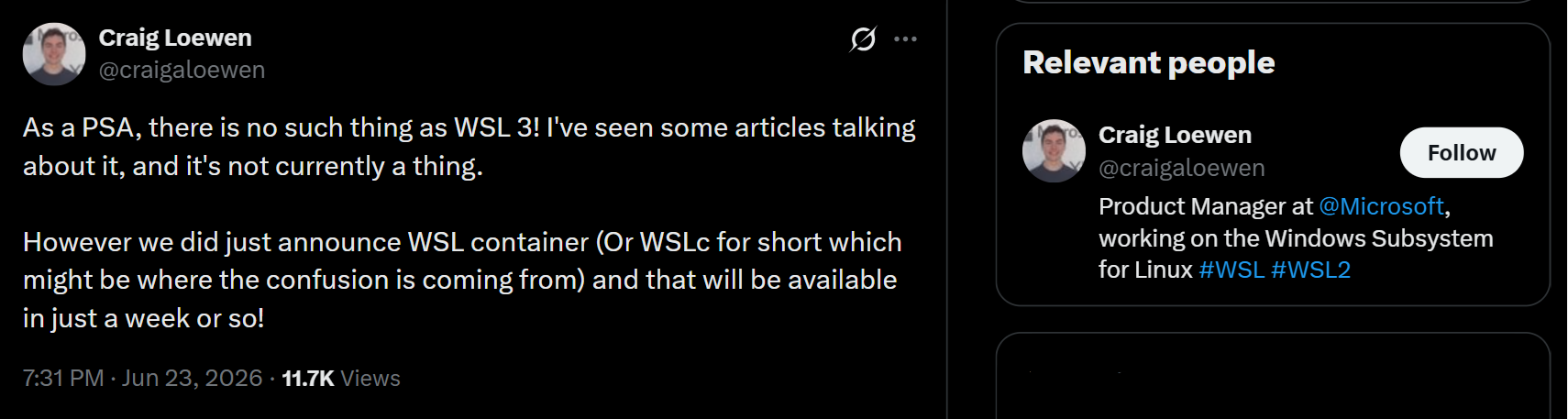 Microsoft confirms WSL 3 doesn't exist