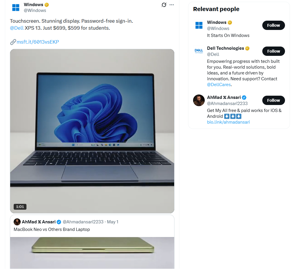 Microsoft replies to viral MacBook Neo vs Windows laptop video
