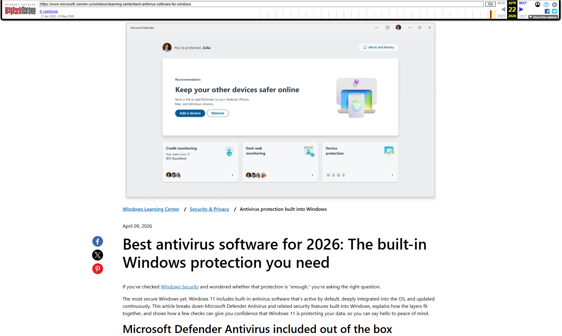 Microsoft's deleted blog about the best antivirus software for 2026