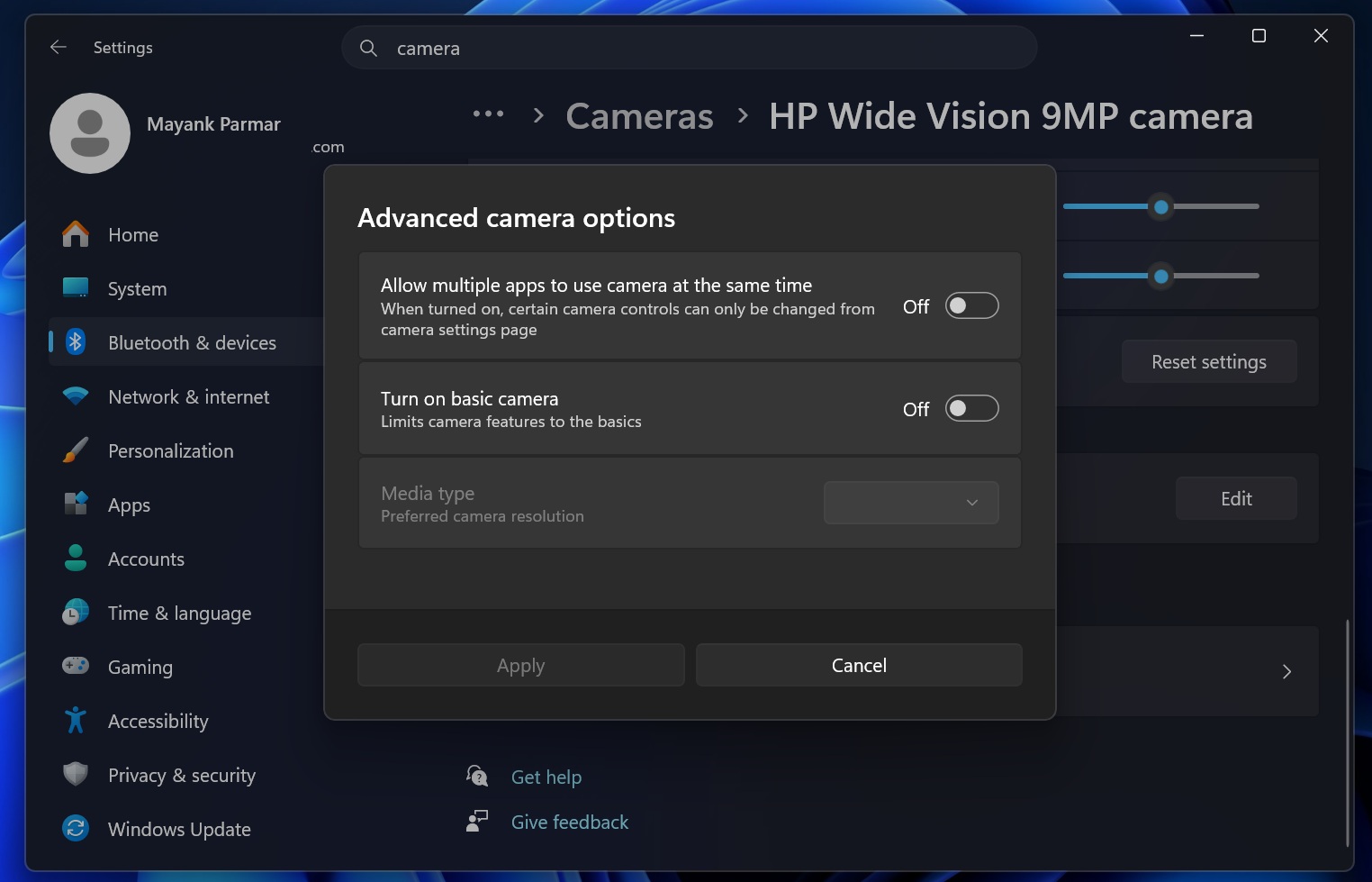 Multi-camera app mode for Windows 11
