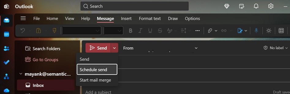 New Outlook Schedule Send feature