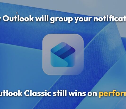 New Outlook notifications grouping