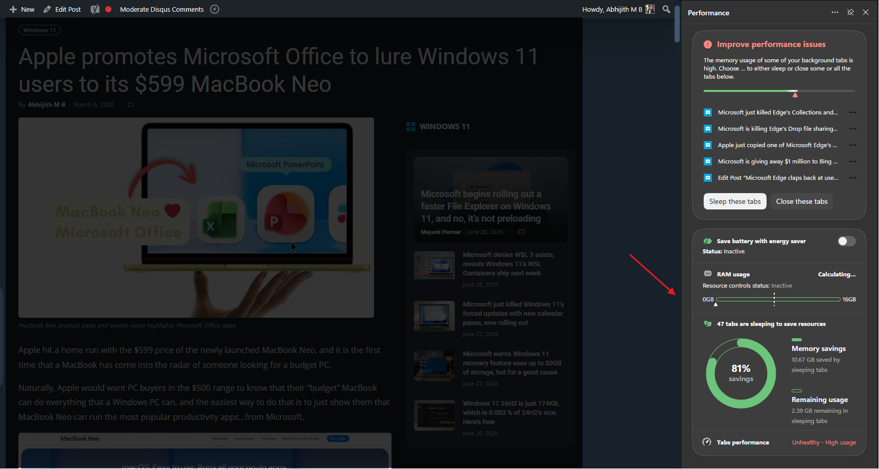 Performance monitor in Edge