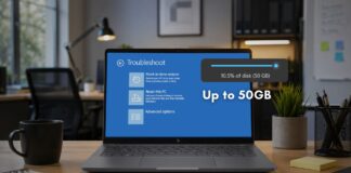 Point-in-time restore can use up to 50GB to recover your PC